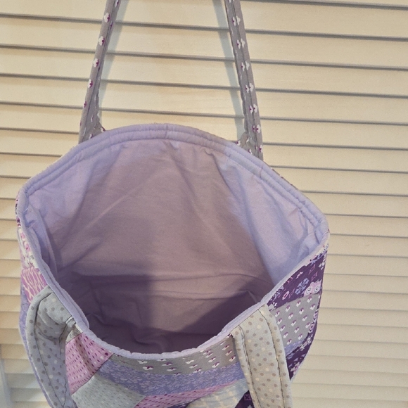 Chic Handmade Patchwork Tote in Purple and Gray - Picture 3 of 3